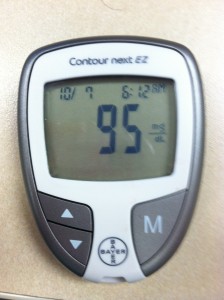 Glucometer with reading.